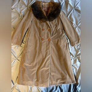 Vintage 1960's Wool Cashmere Coat w/ real mink fur collar women's Med 36" Camel